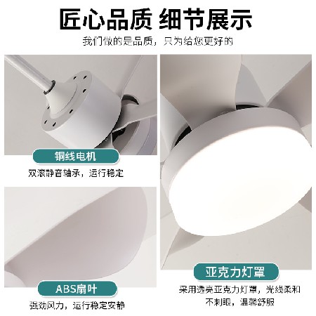 批发客厅led电扇灯 简约家用客厅餐厅卧室智能小风扇灯变频吊扇灯